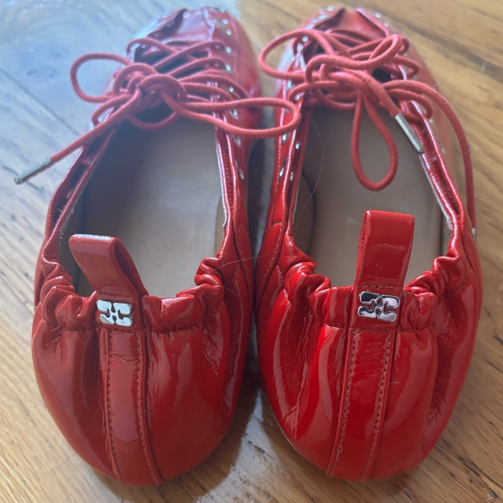Ganni Red Lace-Up Ballerina flats - Picture 8 of 8